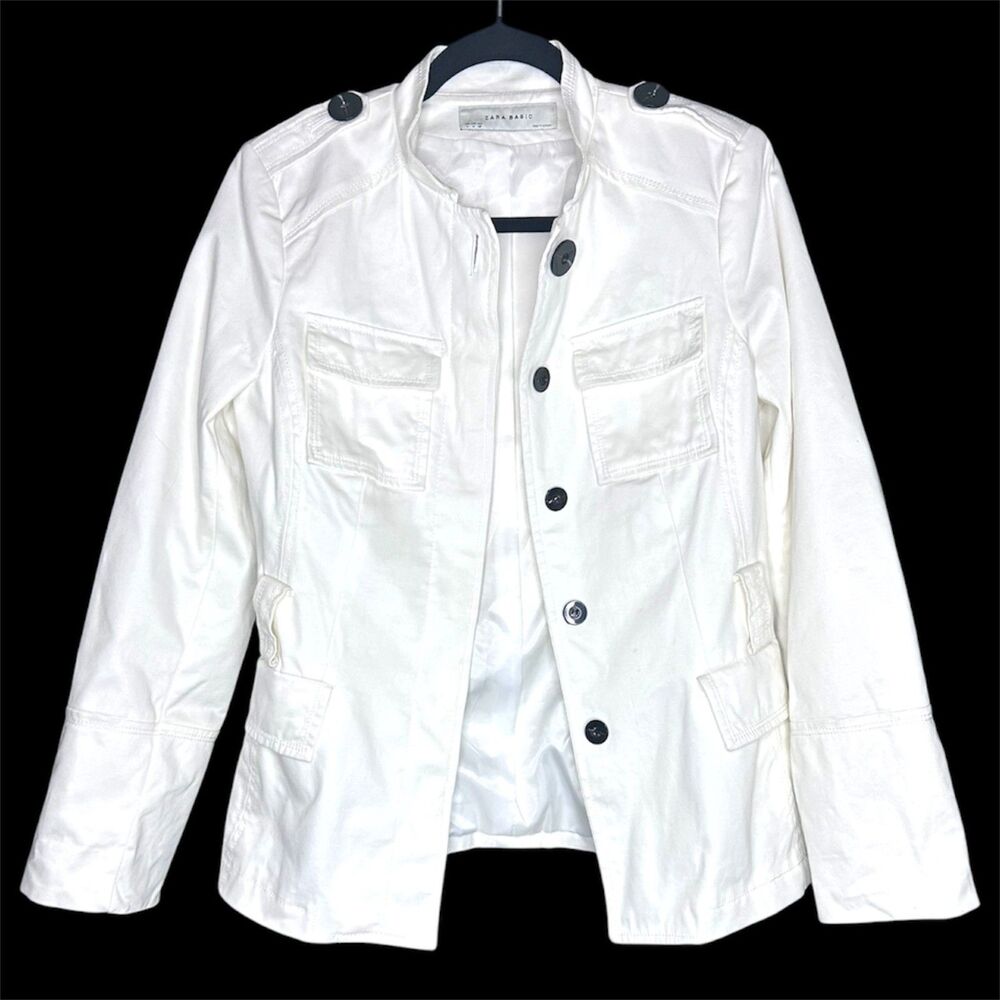 Zara Womens White Safari Jacket - M Utility Military Festival Cotton Neutral Alt